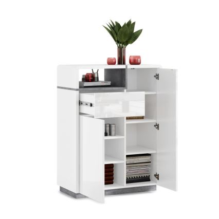 Komoda FRED z szufladą, biała/szara