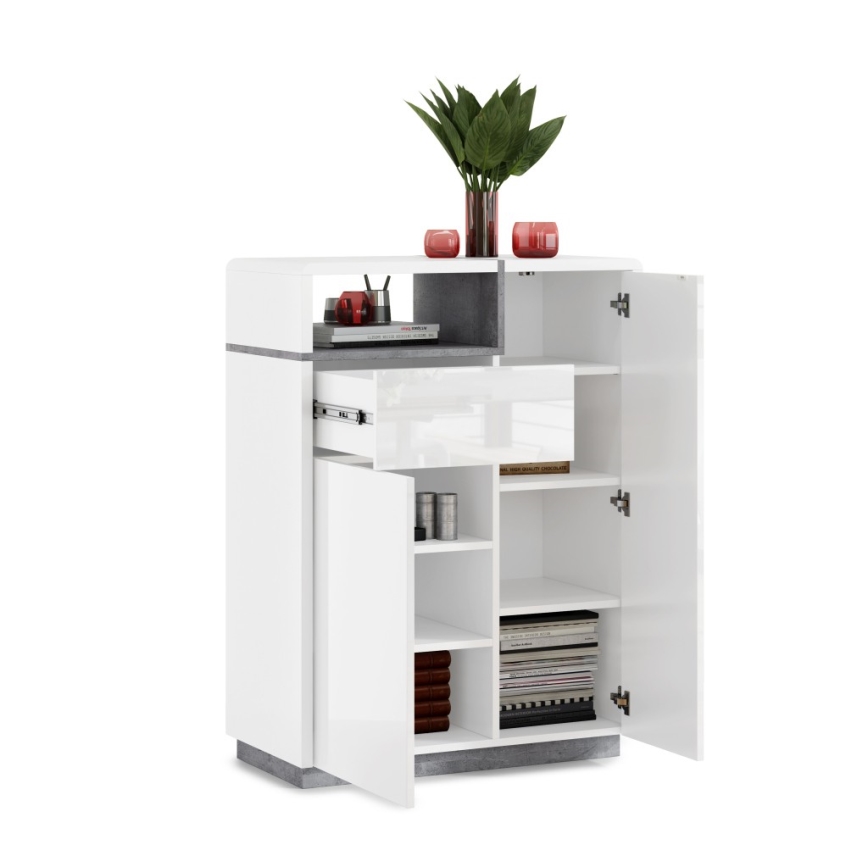 Komoda FRED z szufladą, biała/szara