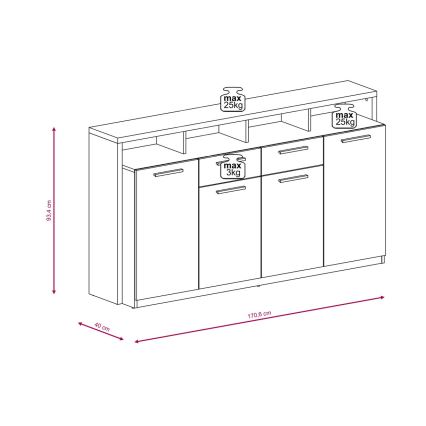 Komoda LEBY dąb sonoma/biała