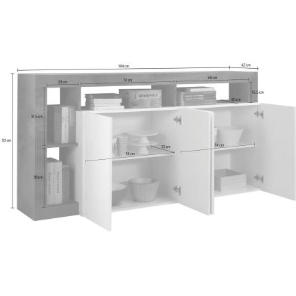 Komoda LENOR 184x93x42 cm biała/szara beton