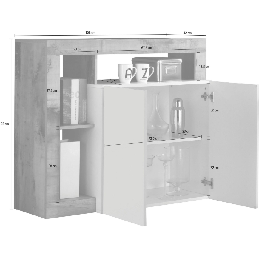 Komoda LENOR biały/szary beton