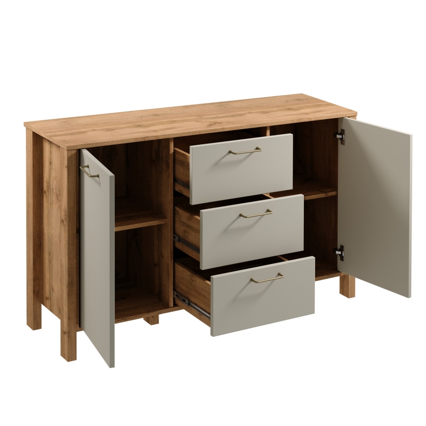 Komoda MENTA 138x81x40 cm dąb wotan/szara