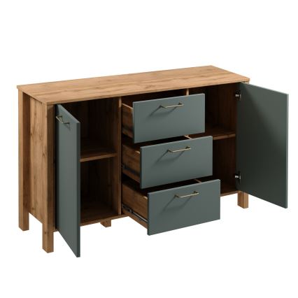 Komoda MENTA 138x81x40 cm dąb wotan/zielony