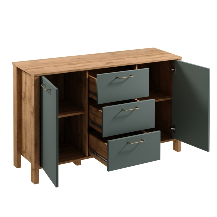 Komoda MENTA 138x81x40 cm dąb wotan/zielony