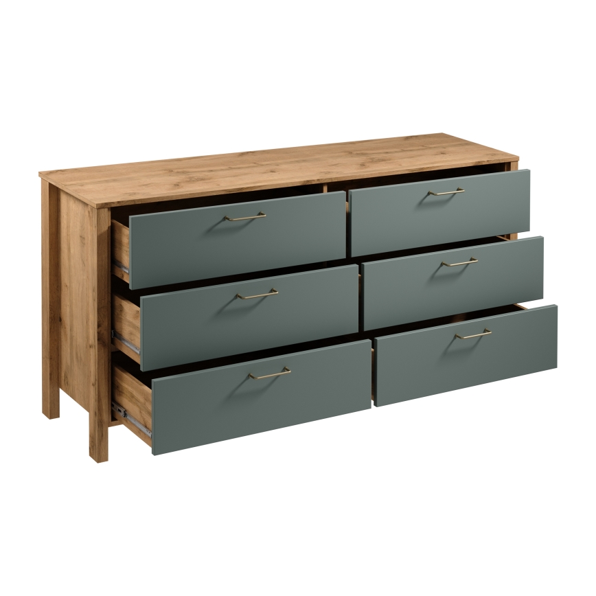 Komoda MENTA 170x81x47 cm dąb wotan/zielony