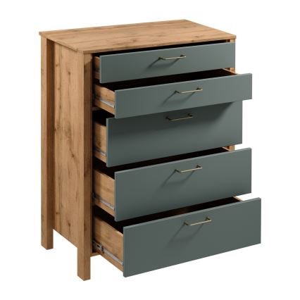 Komoda MENTA 90x108x47 cm dąb wotan/zielony