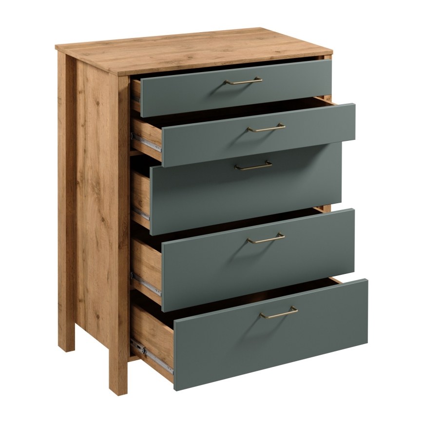 Komoda MENTA 90x108x47 cm dąb wotan/zielony