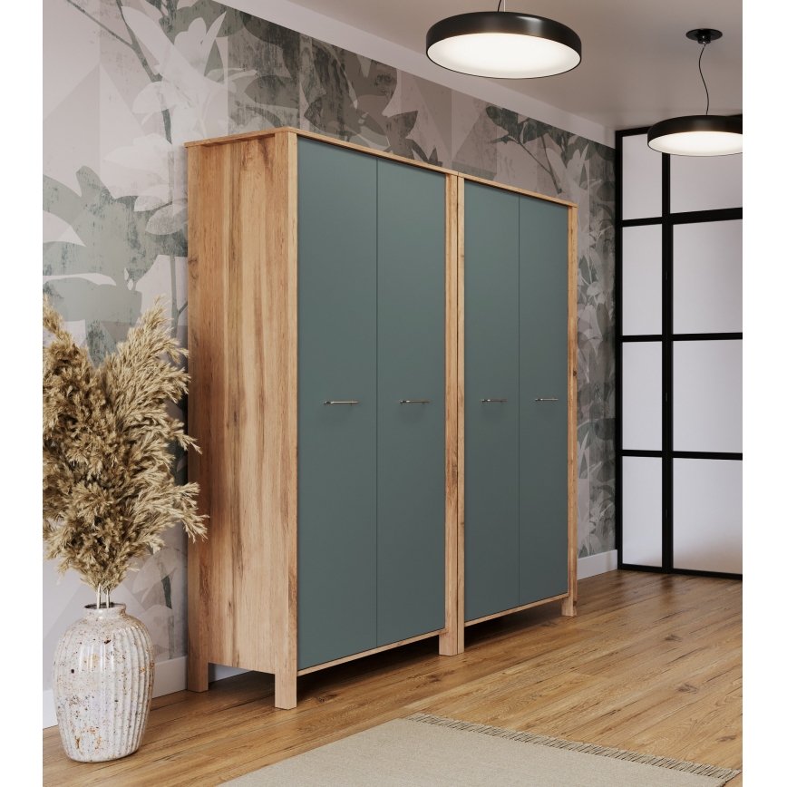 Komoda MENTA 90x200x53 cm dąb wotan/zielony