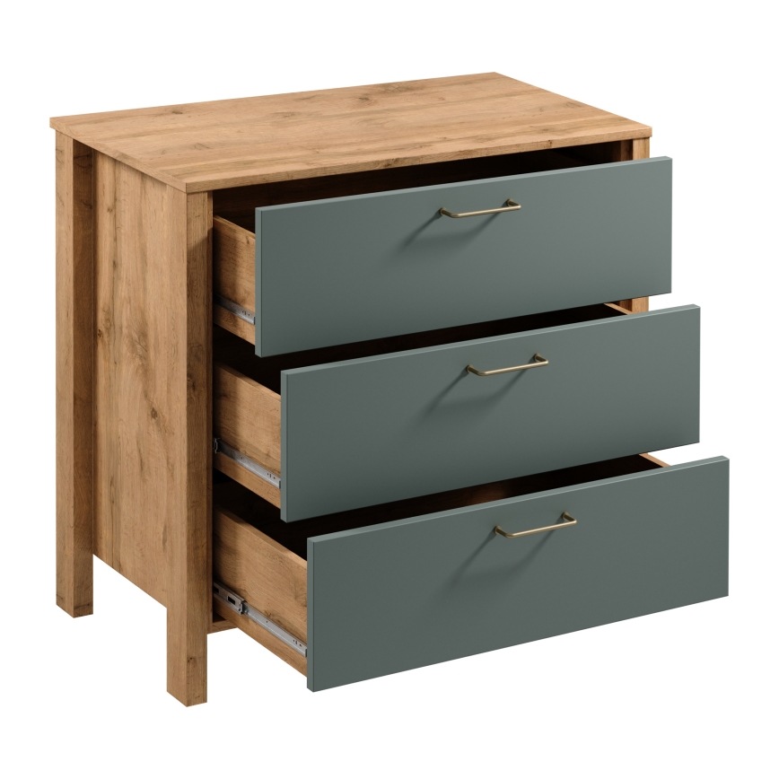 Komoda MENTA 90x81x47 cm dąb wotan/zielony