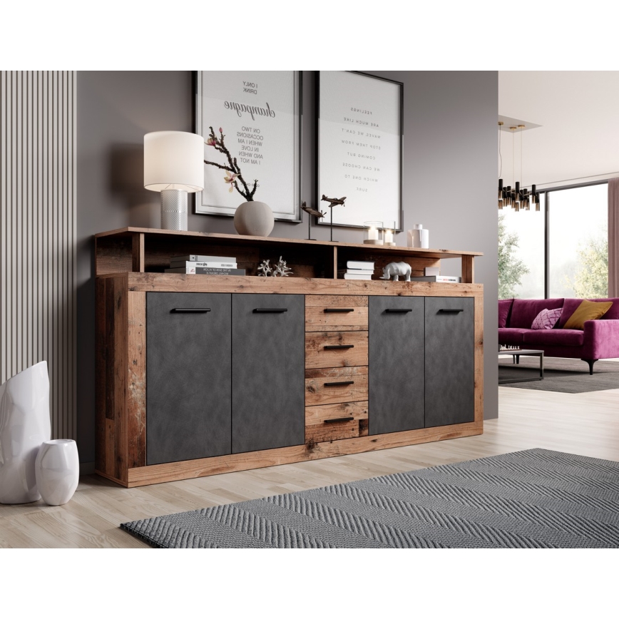 Komoda RUNA 190x96x32 cm ciemnobrązowa/antracyt