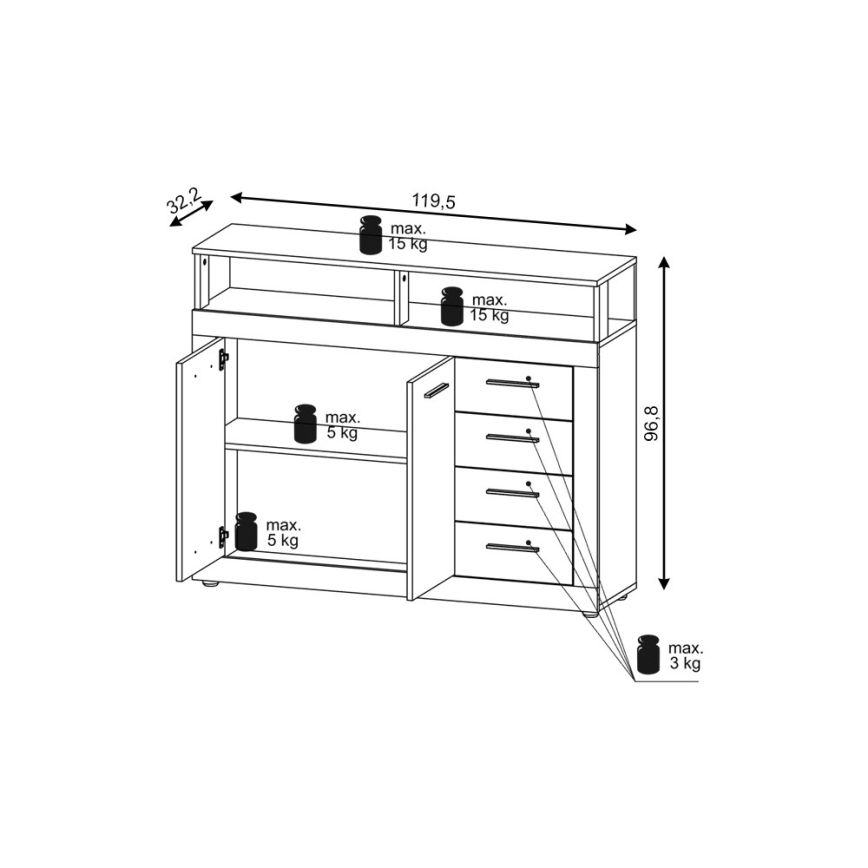 Komoda RUNA jasnobrązowa/antracytowa