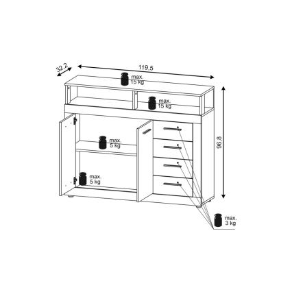 Komoda RUNA jasny brąz/antracyt