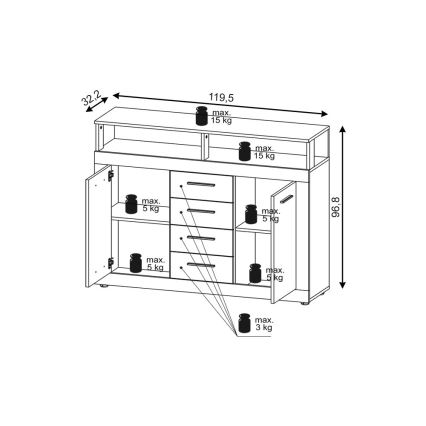 Komoda RUNA jasny brąz/antracyt