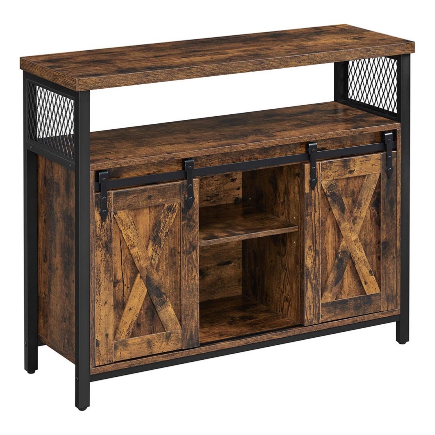 Komoda z przesuwanymi drzwiami FIRA brązowa/czarna