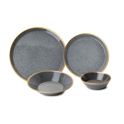 Komplet obiadowy 16 części antracyt/złoto/porcelana