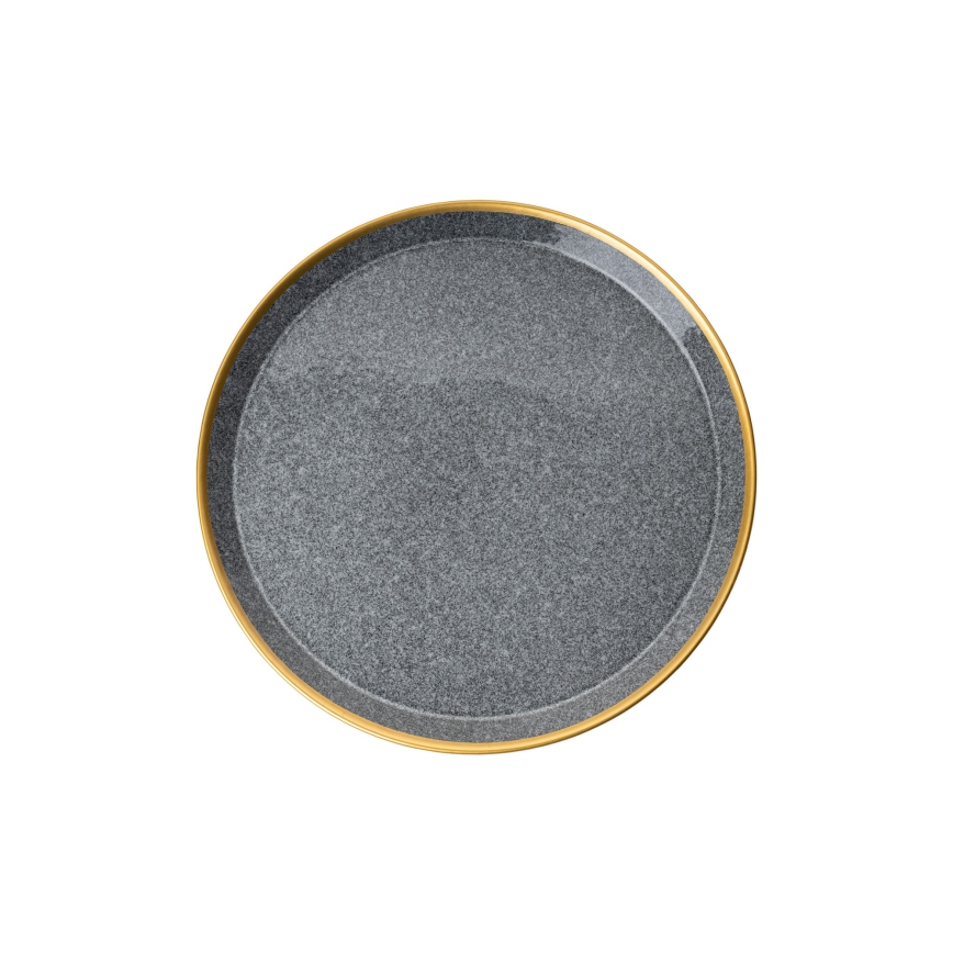 Komplet obiadowy 16 części antracyt/złoto/porcelana