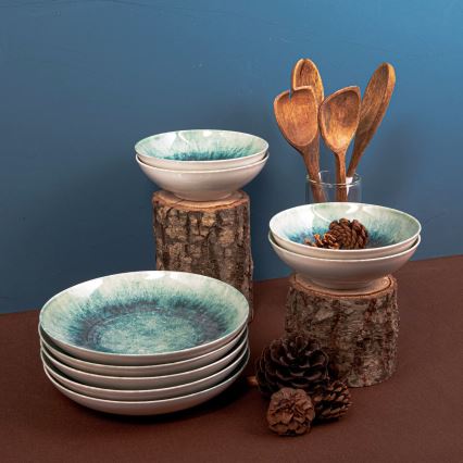 Komplet obiadowy 18 szt. niebieski/porcelana