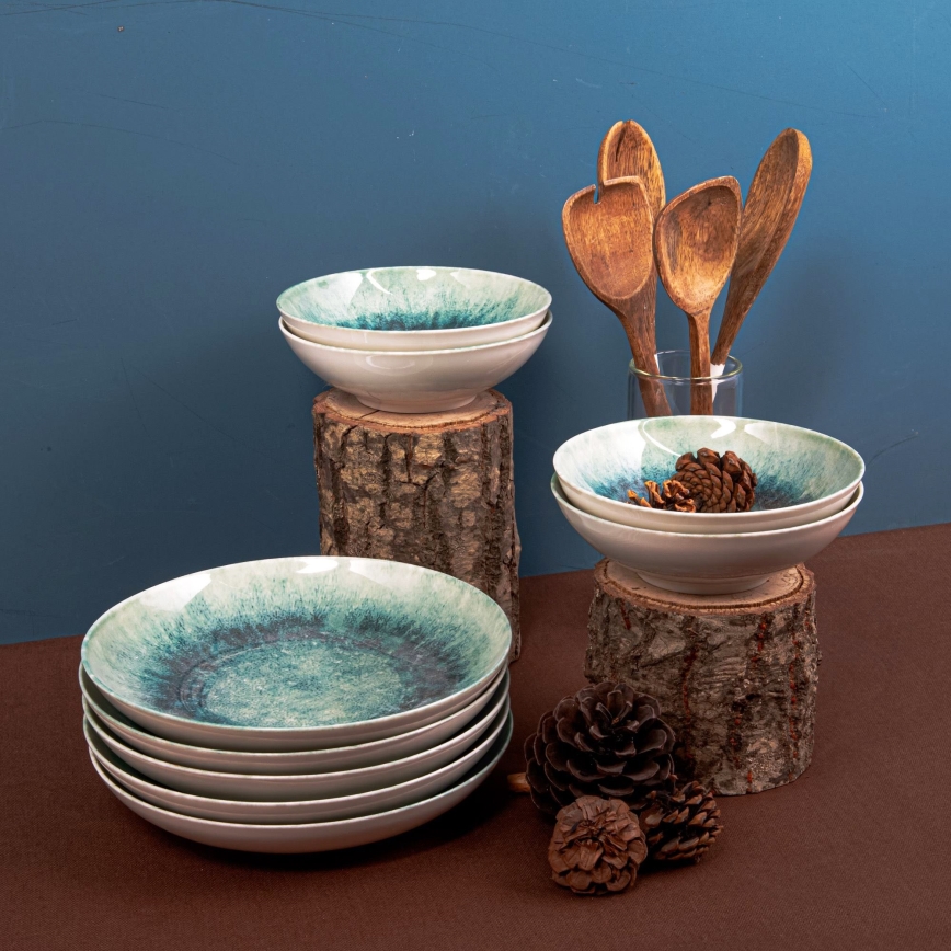 Komplet obiadowy 18 szt. niebieski/porcelana