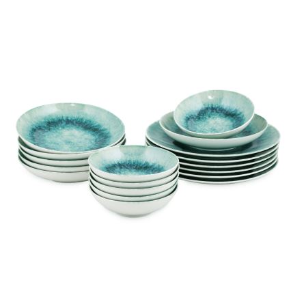 Komplet obiadowy 18 szt. niebieski/porcelana