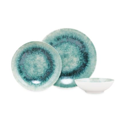 Komplet obiadowy 18 szt. niebieski/porcelana