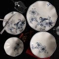Komplet obiadowy 24 części biały/niebieski/porcelana