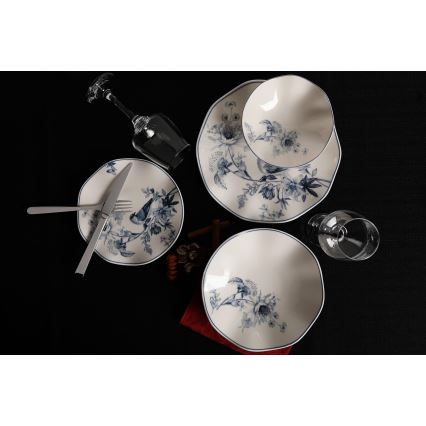 Komplet obiadowy 24 części biały/niebieski/porcelana