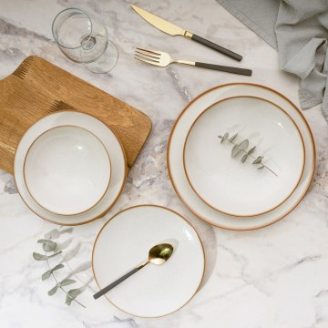 Komplet obiadowy 24 części — beżowy, porcelanowy