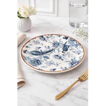 Komplet obiadowy 24 części — ceramiczny, w kolorach: biały / niebieski / brązowy
