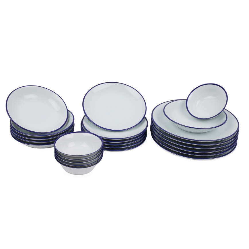 Komplet obiadowy 24-częściowy biały/niebieski/porcelana