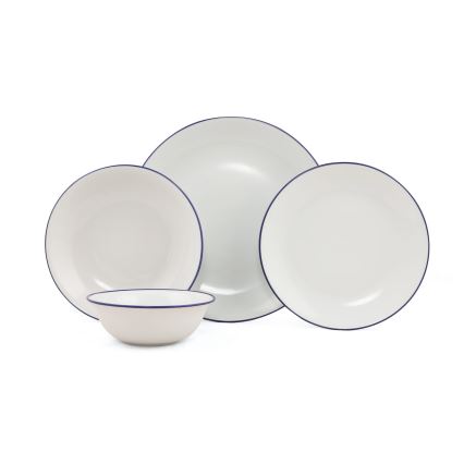 Komplet obiadowy 24-częściowy biały/niebieski/porcelana