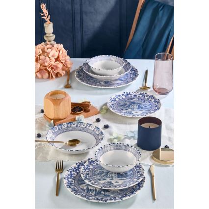 Komplet obiadowy 24 szt. biały/niebieski, porcelana