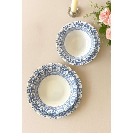 Komplet obiadowy 24 szt. biały/niebieski, porcelana