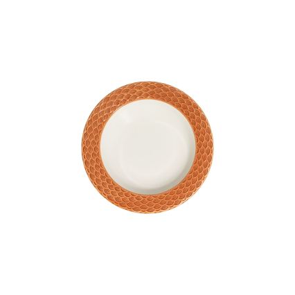 Komplet obiadowy 24 szt., biały/pomarańczowy, porcelana