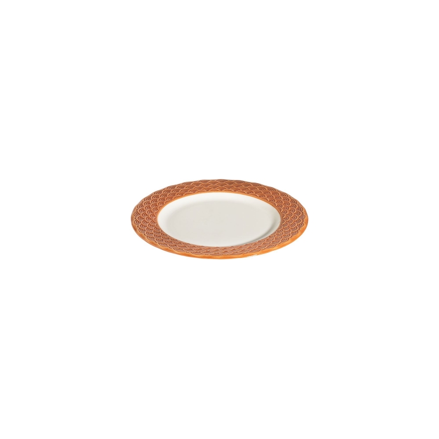 Komplet obiadowy 24 szt., biały/pomarańczowy, porcelana