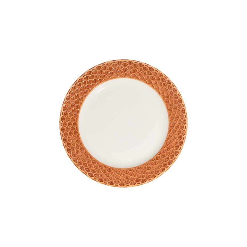 Komplet obiadowy 24 szt., biały/pomarańczowy, porcelana