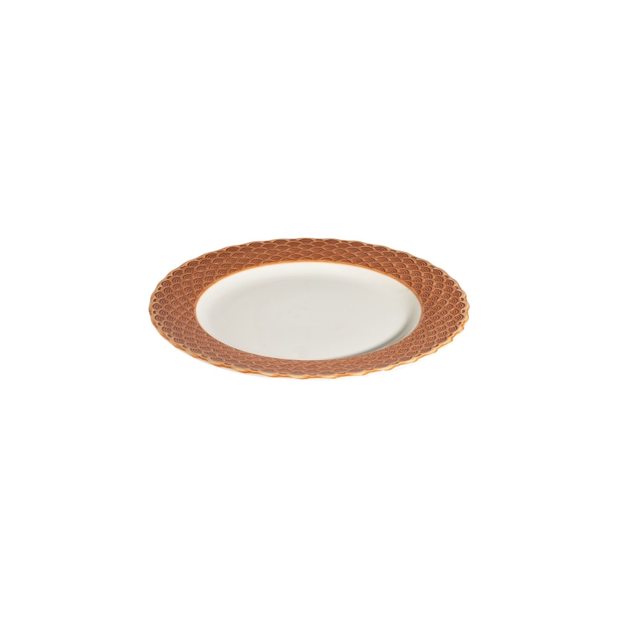 Komplet obiadowy 24 szt., biały/pomarańczowy, porcelana