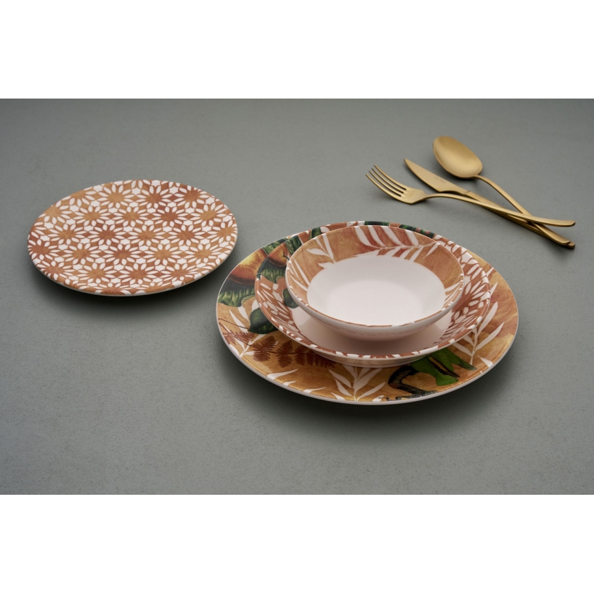 Komplet obiadowy 24 szt. pomarańczowy/zielony/ceramika