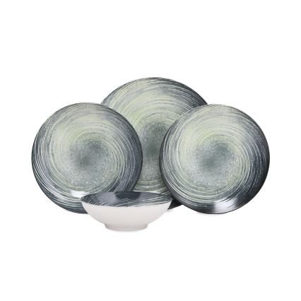 Komplet obiadowy 24 szt. zielony/czarny/porcelana