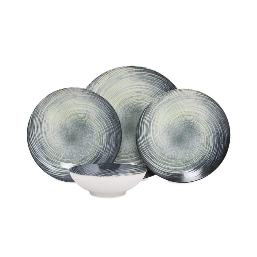 Komplet obiadowy 24 szt. zielony/czarny/porcelana