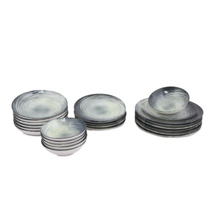 Komplet obiadowy 24 szt. zielony/czarny/porcelana