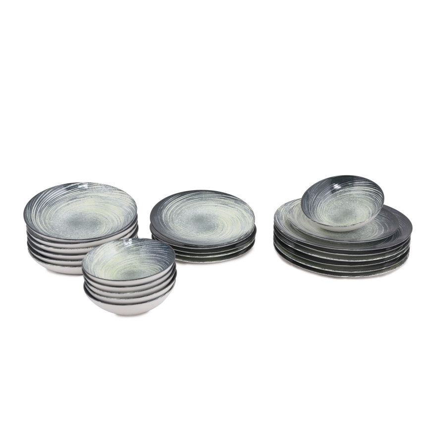 Komplet obiadowy 24 szt. zielony/czarny/porcelana