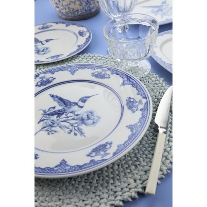 Komplet obiadowy 26 elementów biały/niebieski/porcelana