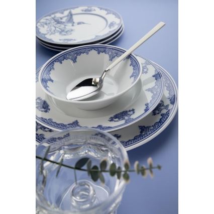 Komplet obiadowy 26 elementów biały/niebieski/porcelana