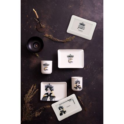 Komplet obiadowy 4-częściowy, czarny/biały, porcelana