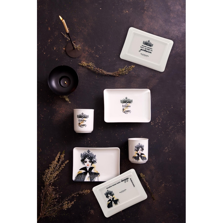 Komplet obiadowy 4-częściowy, czarny/biały, porcelana