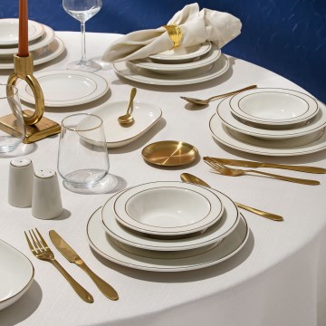 Komplet obiadowy 53 części biały/złoty/porcelana