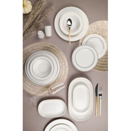 Komplet obiadowy 53 części biały/złoty/porcelana