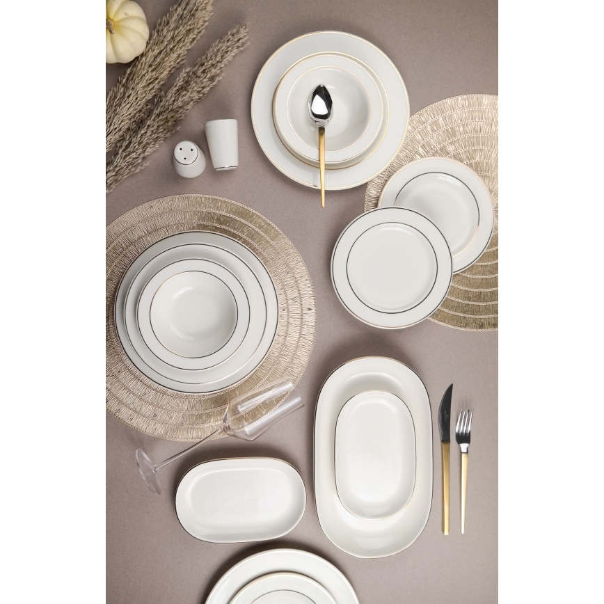 Komplet obiadowy 53 części biały/złoty/porcelana