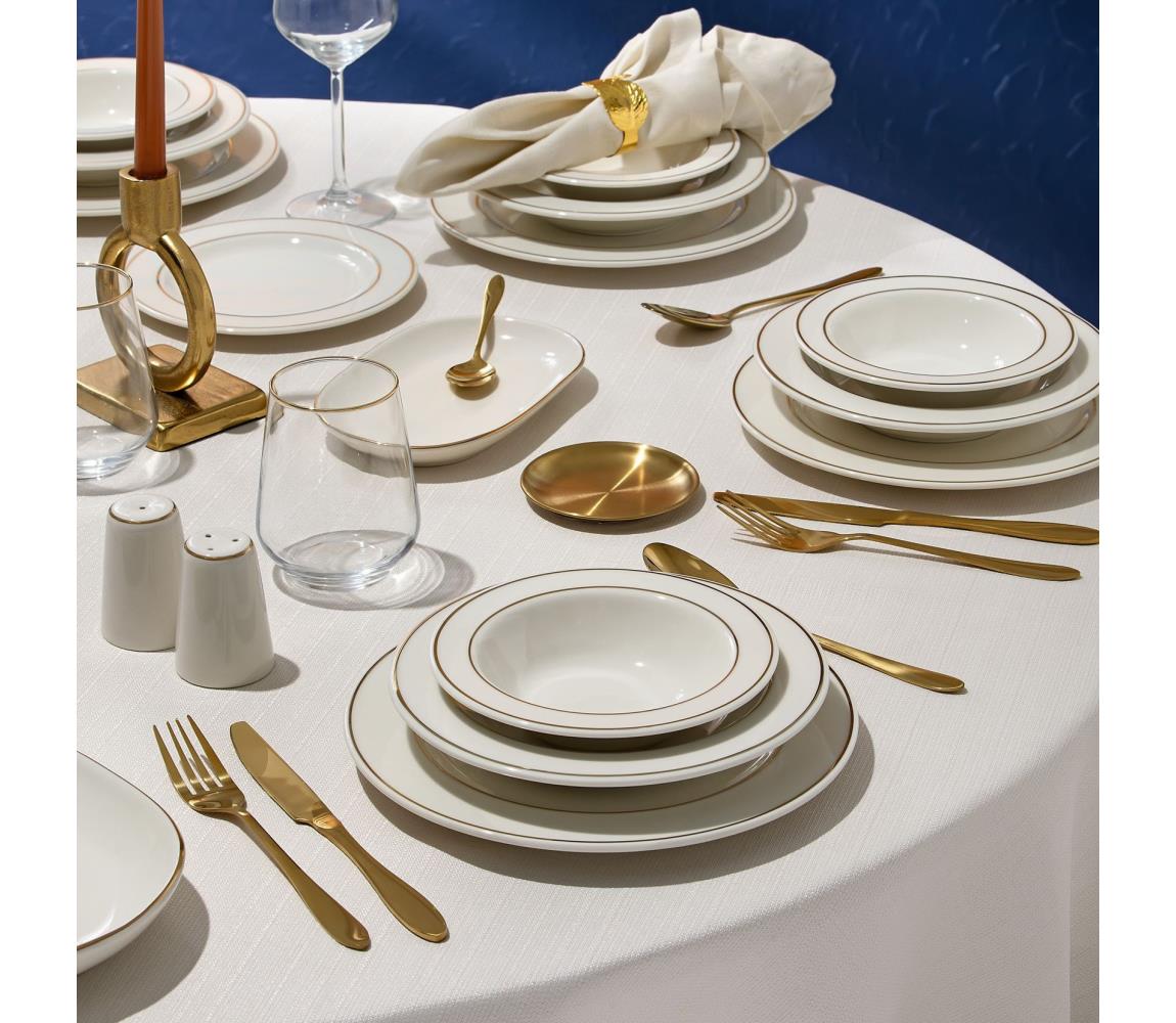 Komplet obiadowy 53 części biały/złoty/porcelana