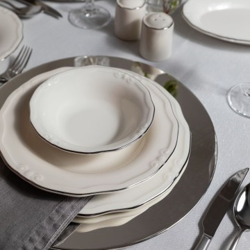 Komplet obiadowy 53-częściowy, biały/srebrny, porcelana